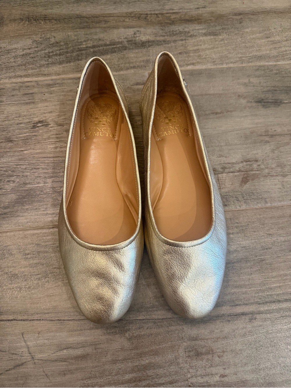 Vince Camuto Metallic Champagne Leather Ballet Flats